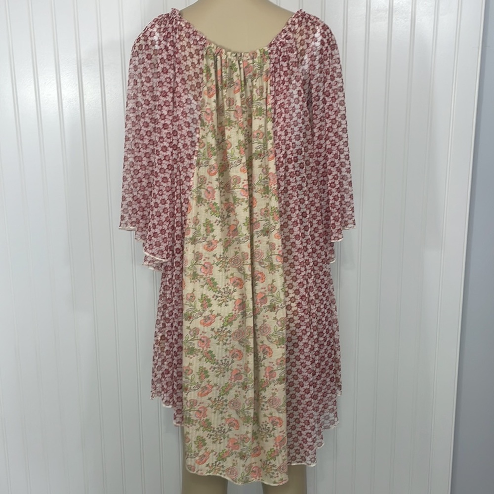 Free People Boho Floral Patchwork Sheer Peasant Cottagecore Mini Dress Small - Picture 8 of 16